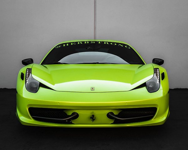 Lime Green Ferrari Front View — cars wallpaper, 3K