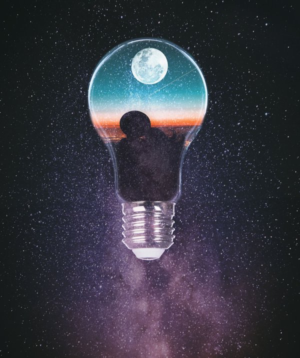 Cosmic Lightbulb Dreamscape — space wallpaper, 3K